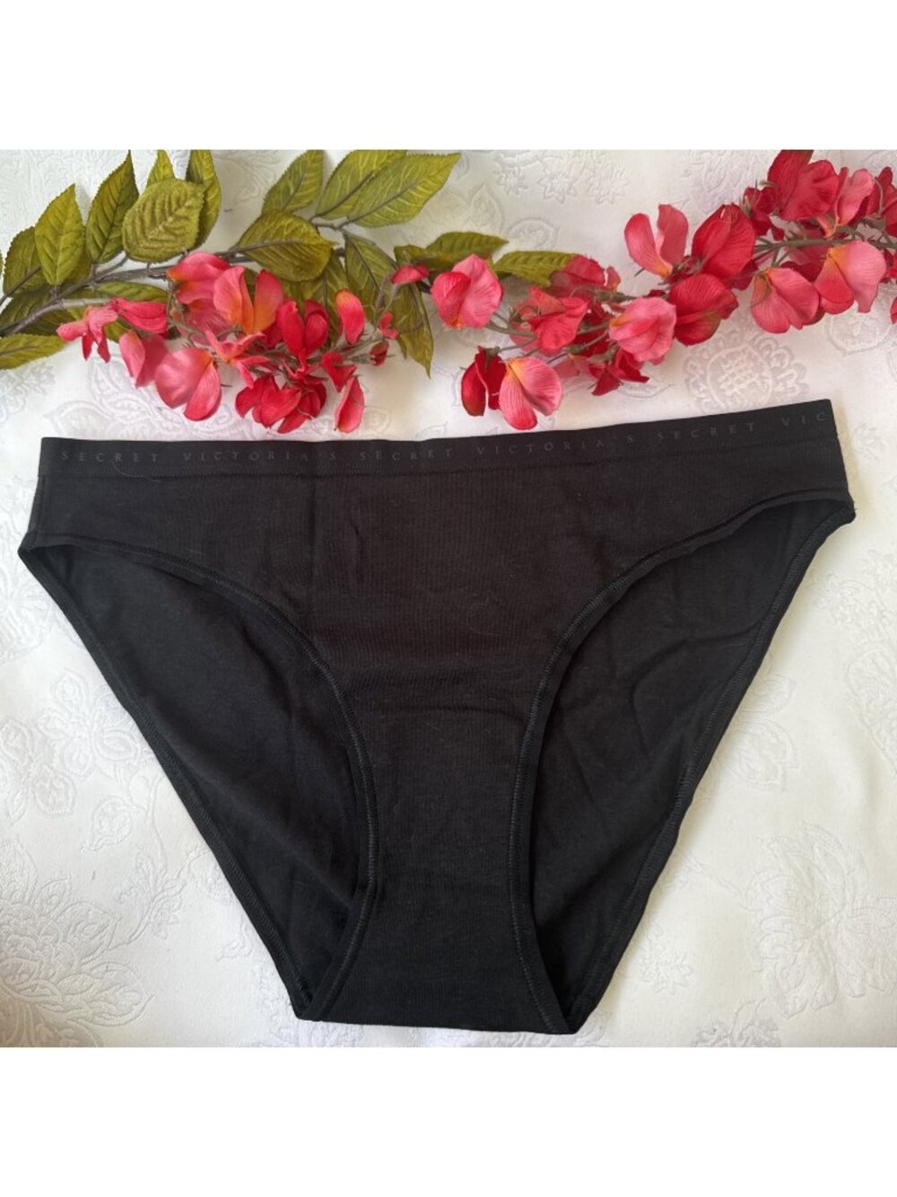 VICTORIA'S SECRET M BLACK CLASSIC COTTON BLEND BIKINI LOGO BAND PANTIES NWT